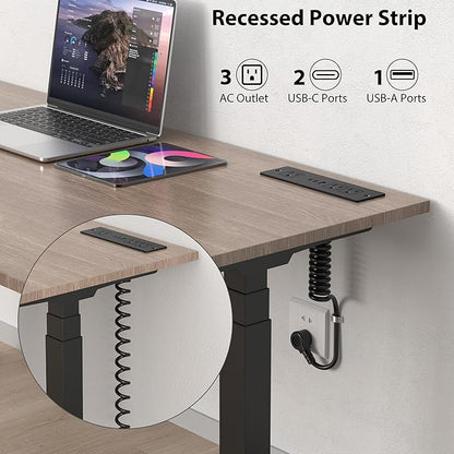 Furniture Drawer Outlet, Recessed Power Strip with (3) PD 20W USB Ports Fast Charging & (3) 15 Amp AC Outlets, (14 AWG) 5 FT Spring Black Cord