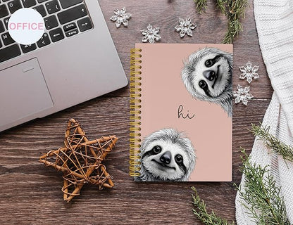 Sloth Notebook Journal,Pink Cute Animal Notebook Journal for School Women Teen Girls Kids,Gifts for Sloth Lovers,Hardcover Spiral Notebooks for Work Notes Journaling,5.5x8.3 Inch