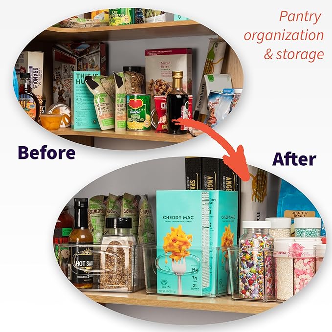 Pantry Organizers and Storage and Cabinet Organizer, 4 Pack - Kitchen Organizers and Storage, Great Fridge or Snack Organizer - Perfect in Refrigerator or Cupboard Shelf