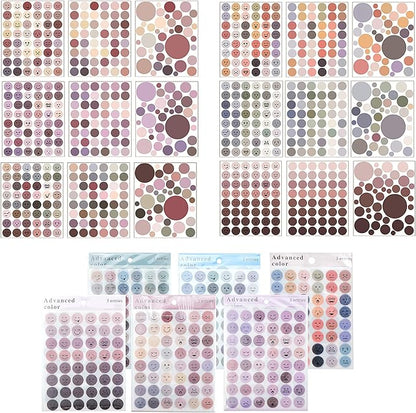 Lovely Face Circle Stickers -6 Pack (18 Sheet) Colorful Circles Stickers Pack - Translucent Color Coding Dots Labels - Assorted Color Code Sticker, for Customizing Planners to Do List Calendar