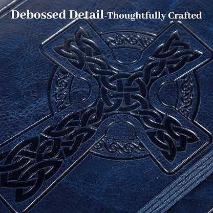 CAGIE Leather Lined Journal Notebook for Men & Women, Debossed Cross, 320 Pages 100 GSM Thick Paper, A5 Hardcover Journaling Notebooks for Writing, 5.7'' X 8.3'' Diary, Navy