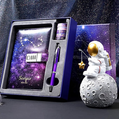 CAGIE Starry Constellation Lock Diary Set Gift Box with Pen & Tapes Secret Diary with Lock for Kids Girls Women Purple Journal Kit with Lock for Anniversary Birthday Holiday （Scorpio）
