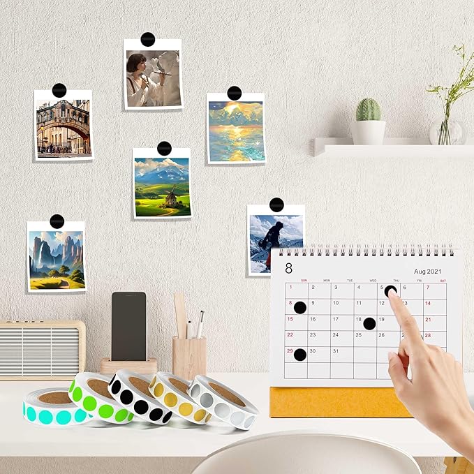 1000PCS Black Colored Dot Stickers Round Coding Circle Label Stickers 0.5 inch Label in Dispenser Box for Office Classroom