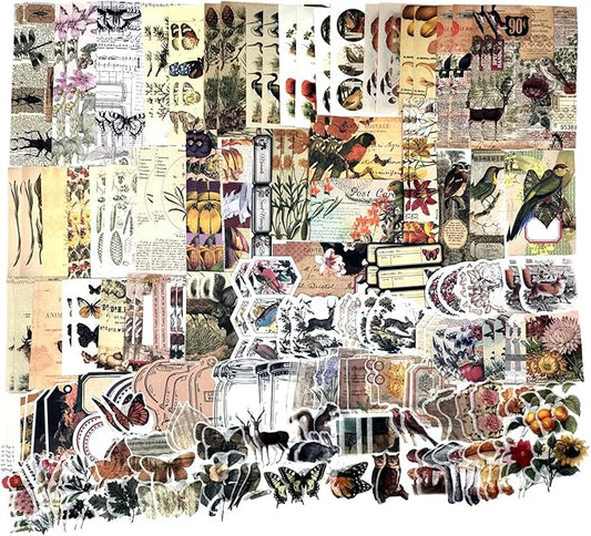200 Pieces Vintage Ephemera Scrapbooking Supplies Pack for Journaling, Decoupage Paper Scrapbook Stickers Kit for Bullet Junk Journal Planners Collage Craft Notebooks Album (Forests)