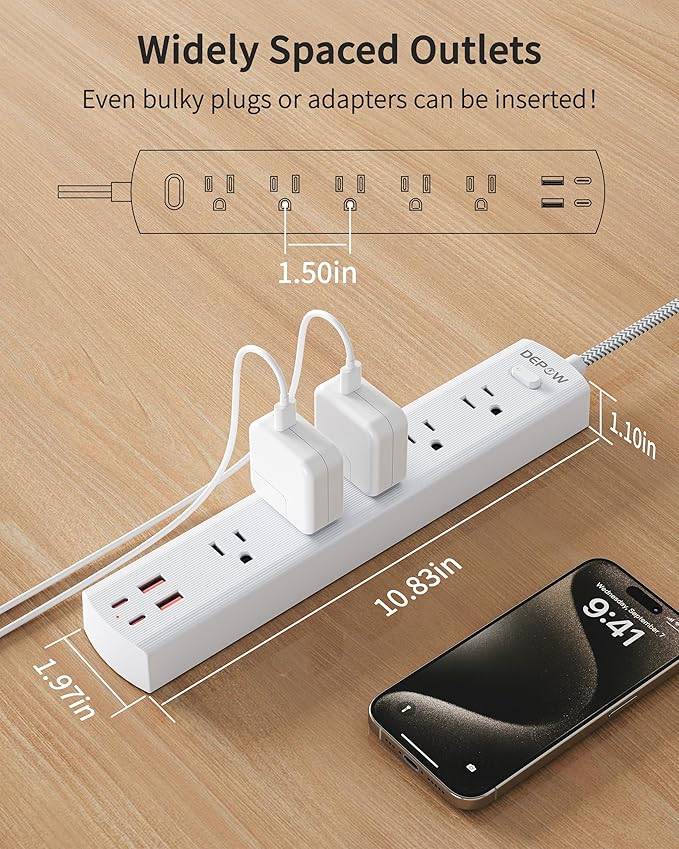 2 Prong Power Strip, 2 to 3 Prong Outlet Adapter with 5 AC & 4 USB Ports (2 USB C), 5FT Braided Cord, 1700J Two Prong Surge Protector, Wall Mountable, Ideal for Old House Non-Grounded Outlets
