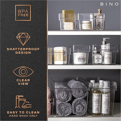 BINO | Plastic Storage Bins, Medium - Shallow | THE HANDLER COLLECTION | Multipurpose Organizer Bins | Kitchen Pantry Organizers and Storage | Clear Containers for Organizing Home | Freezer Organizer