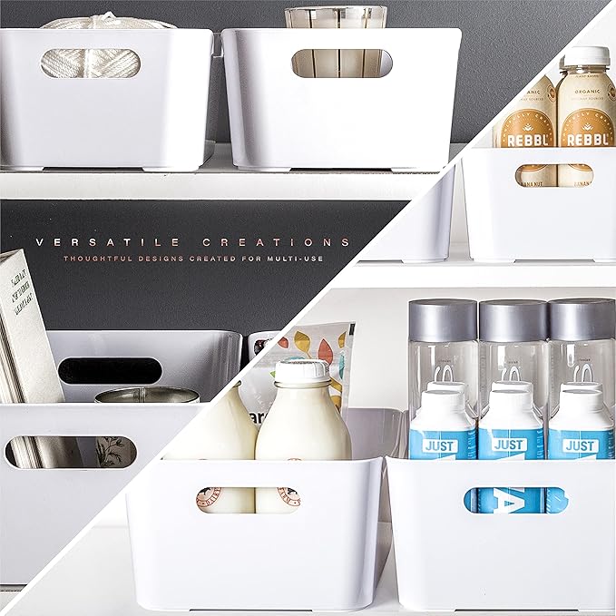 BINO | Plastic Storage Bins, Large - 2 Pack, White | THE SOHO COLLECTION | Pantry Organizers and Storage Containers Fridge Organizer Bins Kitchen Cabinet Organizer Medicine Cabinet Bin