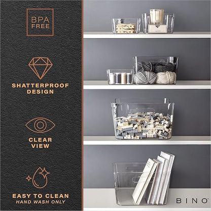 BINO | Plastic Storage Bins, Large - 2 Pack, Clear | THE SOHO COLLECTION | Pantry Organizers and Storage Containers | Fridge Organizer Bins | Kitchen Cabinet Organizer | Medicine Cabinet Bin