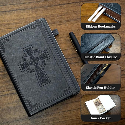 CAGIE Leather Lined Journal Notebook for Men & Women, Debossed Cross, 320 Pages 100 GSM Thick Paper, A5 Hardcover Journaling Notebooks for Writing, 5.7'' X 8.3'' Diary, Grey
