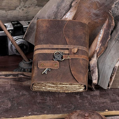 cuero Vintage Leather Journal - Handmade Refillable Leather Bound Notebook with Deckle Edge Paper, Antique Travel Diary, Writing Journal for Men & Women - Vintage Notebook Binder (8 by 6 inch)