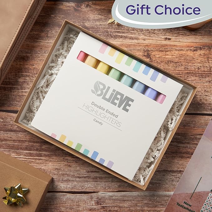 BLIEVE- Aesthetic Bible Highlighters No Bleed Through Assorted Colors, Cute Highlighter Dual Tip For Journaling Supplies And School Accessories, Bible Highlighters And Pens No Bleed (CANDY)