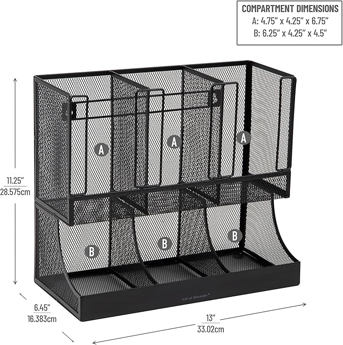Mind Reader Multipurpose Countertop Organizer, Office Breakroom and Desktop Storage, Metal Mesh, Black