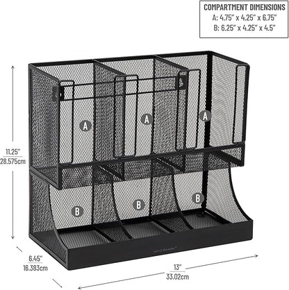 Mind Reader Multipurpose Countertop Organizer, Office Breakroom and Desktop Storage, Metal Mesh, Black