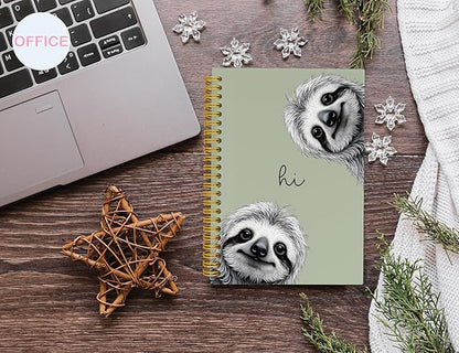 Sloth Notebook Journal,Green Cute Animal Notebook Journal for School Women Teen Girls Kids,Gifts for Sloth Lovers,Hardcover Spiral Notebooks for Work Notes Journaling,5.5x8.3 Inch