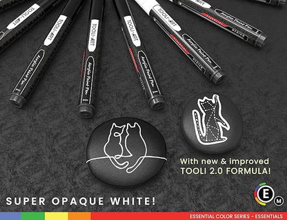 TOOLI-ART Black And White Acrylic Paint Markers Paint Pens Set For Rock Painting, Canvas, Mugs, Metal, Glass Paint, Fabric, Wood, DIY. Non Toxic, Quick Dry,Waterbas (MEDIUM)