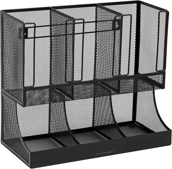 Mind Reader Multipurpose Countertop Organizer, Office Breakroom and Desktop Storage, Metal Mesh, Black