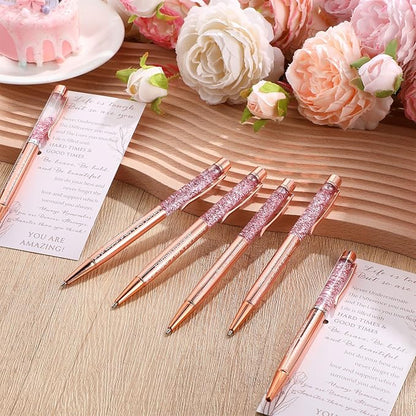 Supervitae 15 Set Christmas Motivational Pens for Women Bulk Rose Gold Inspirational Positive Quote Ballpoint Pens with Card Tie for Xmas Stocking Stuffer Secret Sister Gift Teacher Student Employee