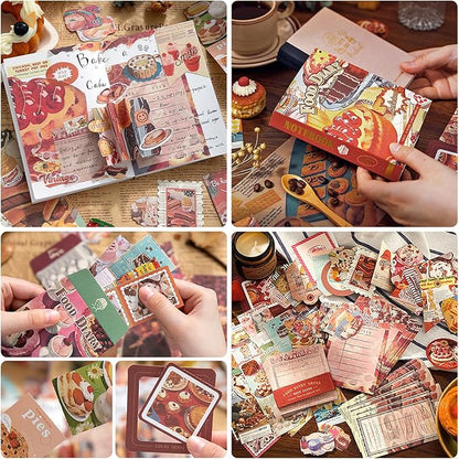 Scrapbooking Supplies Kit: Vintage Aesthetic Scrapbook Kit, Junk Journal Supplies with Scrapbook Stickers Paper, Journaling Supplies, Birthday Craft Gift for Adult Teen Girls Kid, Food Diary