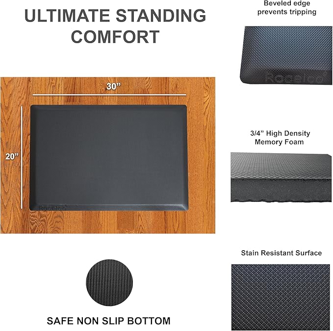 Rocelco 37.4" Electric Standing Desk Converter with Anti-Fatigue Floor Mat - AC USB Charger - Motorized Adjustable Sit Stand Up Computer Workstation Riser - Large Keyboard Tray - Black (R EDRB-MAFM)