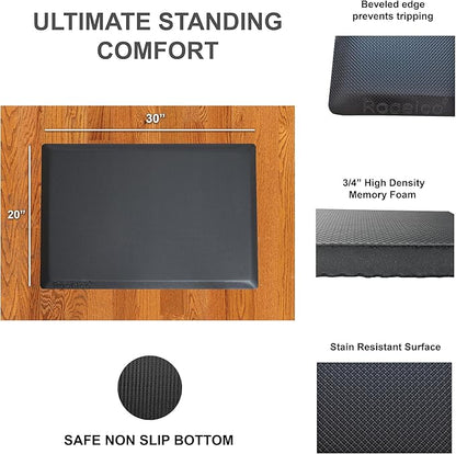 Rocelco 37.4" Electric Standing Desk Converter with Anti-Fatigue Floor Mat - AC USB Charger - Motorized Adjustable Sit Stand Up Computer Workstation Riser - Large Keyboard Tray - Black (R EDRB-MAFM)