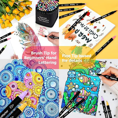 Taotree Alcohol Markers, 101 Colors Dual Tips Art Markers Pens Set, Chisel & Fine Sketch Pens, Art Supplies Kit for Artist Kids Adult Coloring Books Color, Painting, Drawing, Blending and Sketching