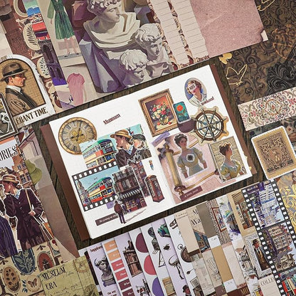 Scrapbooking Supplies Kit, Museum Aesthetic Vintage Scrapbook Kit for Bullet Junk Journal A6 Grid Notebook Stationary Journaling Supplies DIY Craft Birthday Holiday Gifts for Women Kid Teen Girl