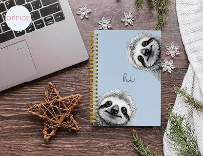 Sloth Notebook Journal,Blue Cute Animal Notebook Journal for School Women Teen Girls Kids,Gifts for Sloth Lovers,Hardcover Spiral Notebooks for Work Notes Journaling,5.5x8.3 Inch