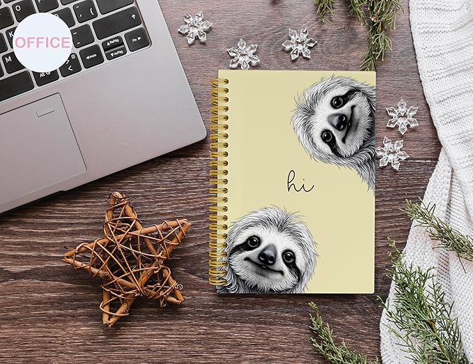 Sloth Notebook Journal,Yellow Cute Animal Notebook Journal for School Women Teen Girls Kids,Gifts for Sloth Lovers,Hardcover Spiral Notebooks for Work Notes Journaling,5.5x8.3 Inch