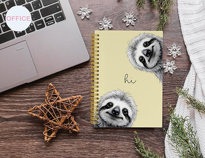 Sloth Notebook Journal,Yellow Cute Animal Notebook Journal for School Women Teen Girls Kids,Gifts for Sloth Lovers,Hardcover Spiral Notebooks for Work Notes Journaling,5.5x8.3 Inch