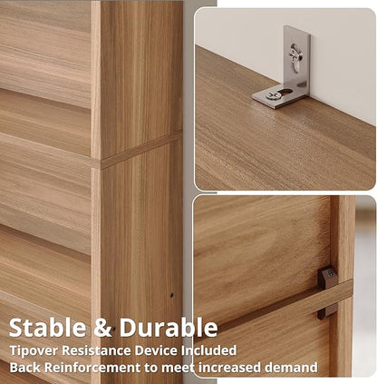 IRONCK Industrial Bookshelves and Bookcases with Doors Floor Standing 6 Shelf Display Storage Shelves 70 in Tall Bookcase for Home Office, Living Room