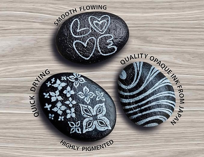 TOOLI-ART Black And White Acrylic Paint Markers Paint Pens Set For Rock Painting, Canvas, Mugs, Metal, Glass Paint, Fabric, Wood, DIY. Non Toxic, Quick Dry,Waterbas (EXTRA FINE & MEDIUM)