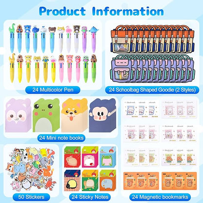 170 Pcs Cute Return Gifts Party Favors Supplies, Birthdays Gifts from Teacher, Cute Cartoon Animal Stationery Set for Classroom Gifts, with Goodie Bags School Classroom Rewards.