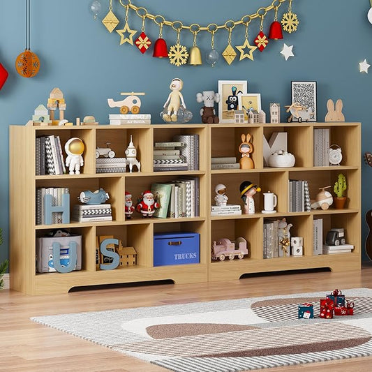 Book Shelf Set of 2, 8 Cubes Storage Organizer, 3-Tier Open Shelf Wooden Bookcase, Freestanding Wooden Bookshelf Cube Shelf for Bedroom, Living Room, Home Office