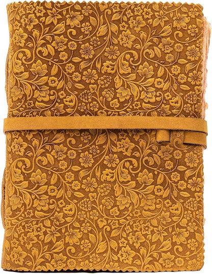 LEATHER VILLAGE Leather Bound Floral Embossed Journal for Women Men - 200 Pages, 6”X4”(A6), Suntan - Book of Shadows, Vintage Blank Paper Travel Diary, Notebook for Writing, Drawing, Sketchbook