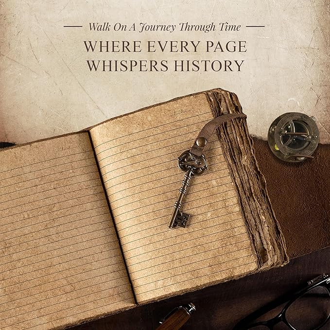 Vintage Leather Journal Lined Pages with Key - Antique Handmade Deckle Edge Vintage Paper Leather Bound Journal - Book of Shadows Journal - Leather Sketchbook - Drawing Journal - Great Gift