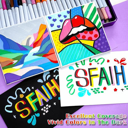SFAIH Christms Gifts Acrylic Paint Markers, 48 Colors Dual Tips Acrylic Brush Markers With Chisel Tip, Automatic Ink Control, Ultra-High Coverage, No Bleed Ink, Art Supplies for Rock, Canvas, Fabric