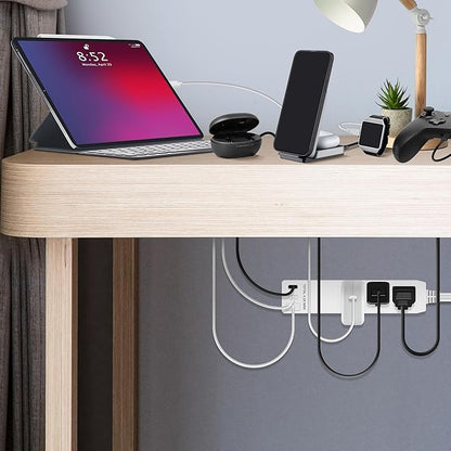 LIDER Outlet Extender with 3 Receptacles, USB Type-A, and 2 USB Type-C Port, Ultra-Thin Flat-Plug with Cord Extender, 3-Outlet Power Strip, Slim Angled Design, 5ft Cord, UL-Listed, White, 2 Pack