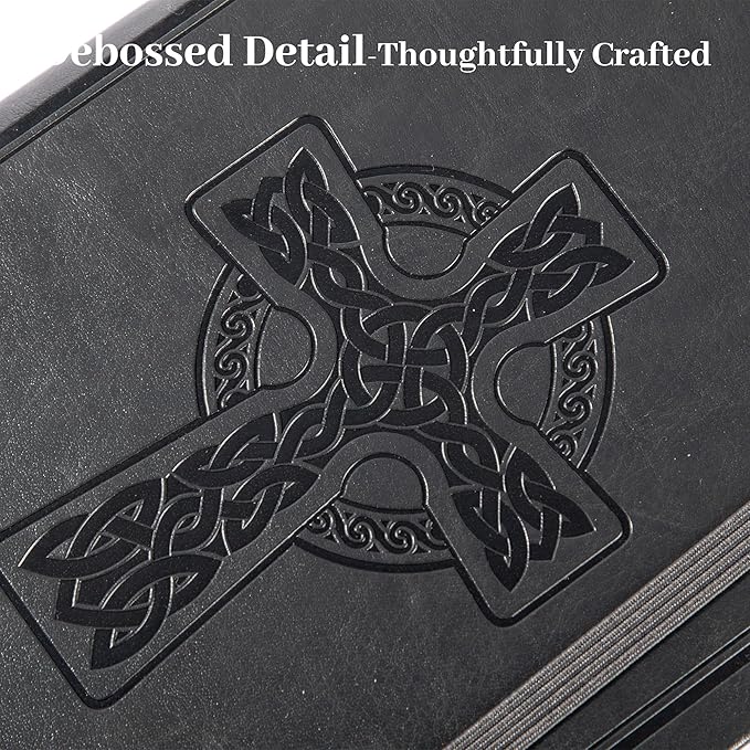 CAGIE Leather Lined Journal Notebook for Men & Women, Debossed Cross, 320 Pages 100 GSM Thick Paper, A5 Hardcover Journaling Notebooks for Writing, 5.7'' X 8.3'' Diary, Grey