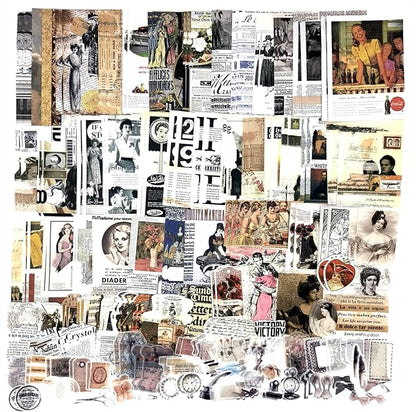 200 Pieces Vintage Ephemera Scrapbooking Supplies Pack for Journaling, Decoupage Paper Scrapbook Stickers Kit for Bullet Junk Journal Planners Collage Craft Notebooks Album (Retro)