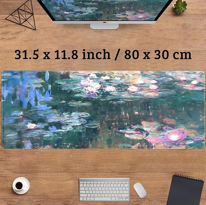 Desk Mat Cute Abstract Oil Painting Mouse Pad Boho Floral Desk Pad XL Large Extended Mousepad Desk Matt for Desktop, Computer Keyboard and Mouse Mat for Women Office Decor Accessories 31.5x11.8 in