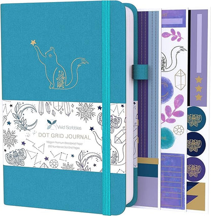 VIVID SCRIBBLES Dotted Journal – 160gsm Bleed Proof Thick White Paper – 200 Numbered Dot Grid Pages – 5.8 x 8.3 inch Dotted Notebook
