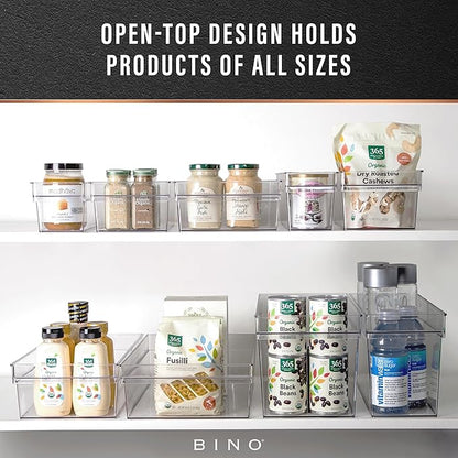 BINO | Plastic Storage Bins, Medium - Shallow | THE HANDLER COLLECTION | Multipurpose Organizer Bins | Kitchen Pantry Organizers and Storage | Clear Containers for Organizing Home | Freezer Organizer