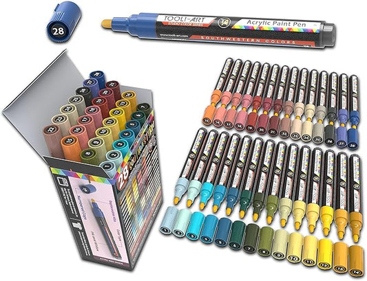 28 Southwestern Colors Acrylic Paint Pens Studio Color Series Markers Set 3mm Medium Tip, Rock Painting, Glass, Mugs, Wood, Metal, Canvas, DIY Projects, Detailing. Non Toxic, Waterbased, Quick Drying