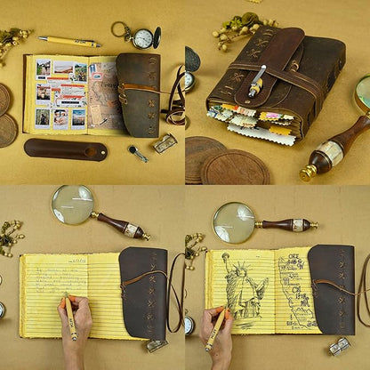 Leather Journal Notebook for Men & Women Daily Vintage Leather Bound Journal Travel Notebook 200 Deckle Edge Lined Paper Diary Writing Journal Travelers Scrapbook Poetry Sketchbook Leather Gifts with