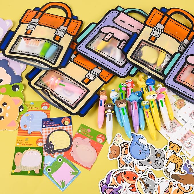 170 Pcs Cute Return Gifts Party Favors Supplies, Birthdays Gifts from Teacher, Cute Cartoon Animal Stationery Set for Classroom Gifts, with Goodie Bags School Classroom Rewards.