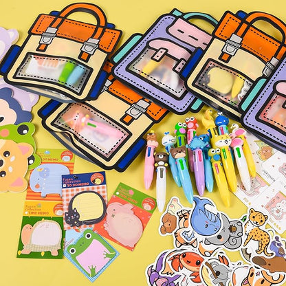170 Pcs Cute Return Gifts Party Favors Supplies, Birthdays Gifts from Teacher, Cute Cartoon Animal Stationery Set for Classroom Gifts, with Goodie Bags School Classroom Rewards.