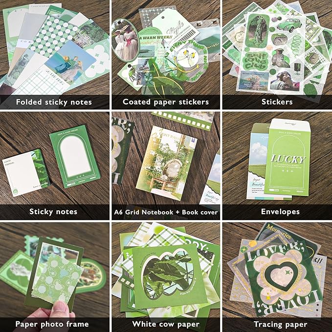 Aromoty Scrapbooking Supplies Kit, Garden Cottage Aesthetic Vintage Scrapbook Kit for Bullet Junk Journal A6 Grid Notebook Journaling Supplies Flower DIY Craft Birthday Gifts for Women Kid Teen Girl