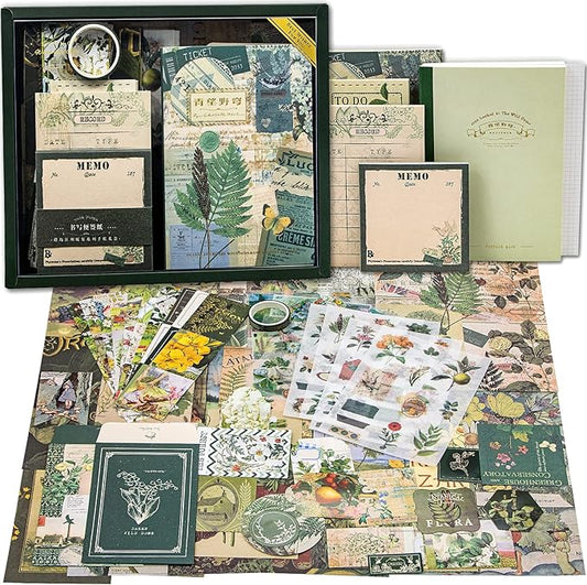 Scrapbooking Supplies Kit, Botanical Aesthetic Vintage Scrapbook Kit for Bullet Junk Journal A6 Grid Notebook Stationary Journaling Supplies Flower DIY Craft Birthday Gifts for Women Kid Teen Girl