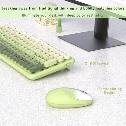 Wireless Keyboards and Mouse Combos, UBOTIE Colorful Gradient Rainbow Colored Retro Typewriter Flexible Keyboard, 2.4GHz Connection and Optical Mouse(Green Gradient)