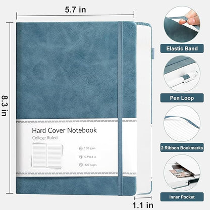 CAGIE Lined Journal Notebook, 320 Pages College Ruled Notebook, 100 Gsm Paper Thick Journal, A5 Hardcover Leather Journals for Writing Women Men, 5.7x8.3 In, Blue